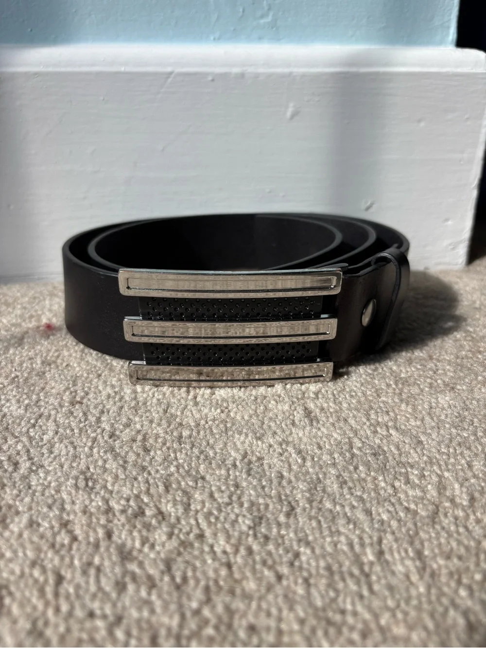 adidas Golf Trophy 2.0 3-Stripe Leather Belt & Buckle - Men's Size 38 (35